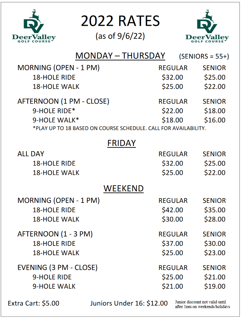 2022 Rates Deer Valley Golf Course 2022 Rates Deer Valley Golf Course