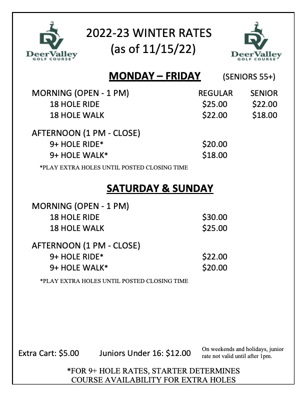 202223 Winter Rates Deer Valley Golf Course 202223 Winter Rates Deer Valley Golf Course