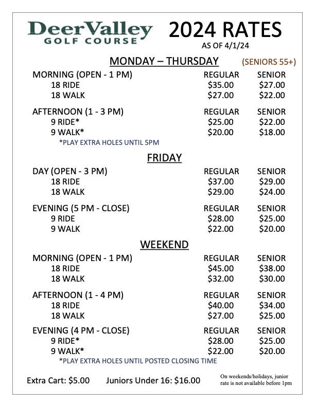 2024 InSeason Rates Deer Valley Golf Course 2024 InSeason Rates Deer Valley Golf Course